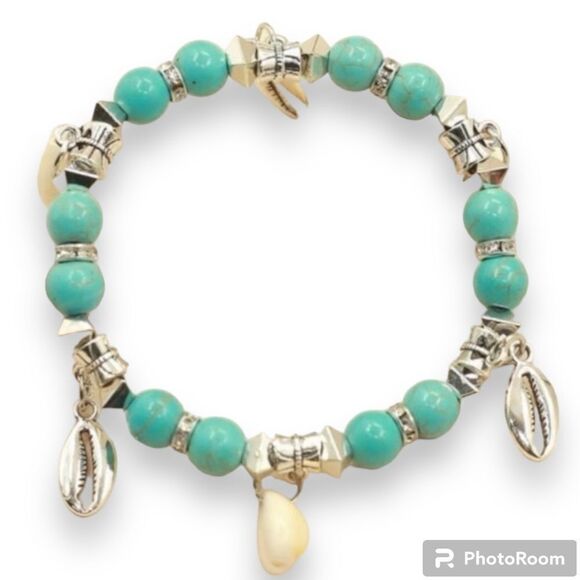 Turquoise Beaded Seashell Charm Bracelet- NWT - Picture 1 of 4